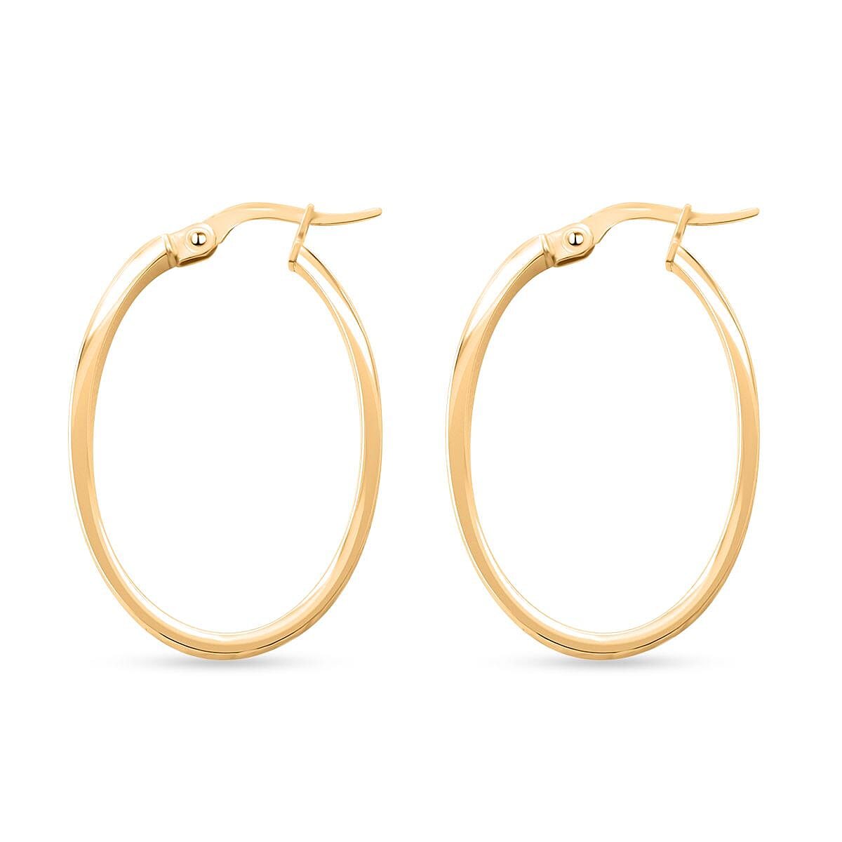Italian 10K Yellow Gold Oval Hoop Earrings 1.70 Grams