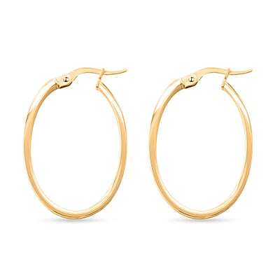 Italian 10K Yellow Gold Oval Hoop Earrings 1.70 Grams