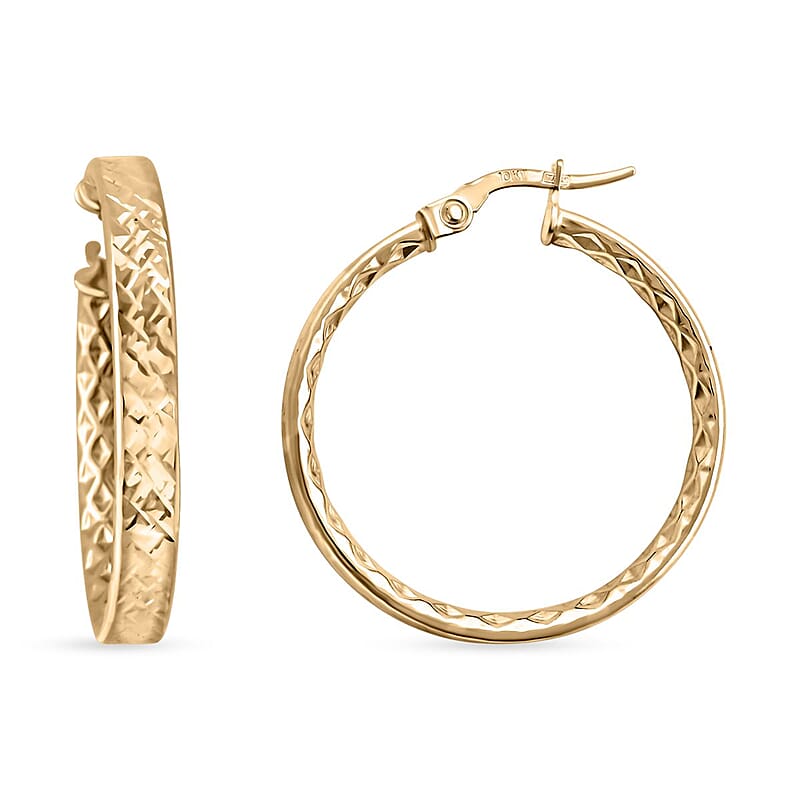Italian Diamond-cut Hoop Earrings in 10K Yellow Gold 2.45 Grams
