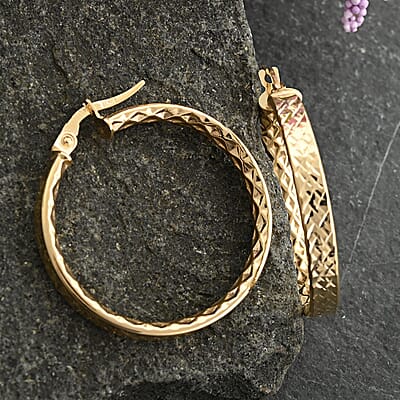 Italian Diamond-cut Hoop Earrings in 10K Yellow Gold 2.45 Grams