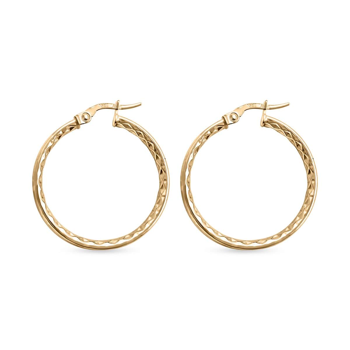 Italian 10K Yellow Gold Diamond-cut Hoop Earrings 2.45 Grams image number 3