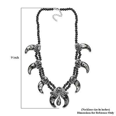Artisan Crafted White Buffalo Bear Claw Squash Blossom Necklace 18-20 Inches in Black Oxidized Sterling Silver 101.90 ctw
