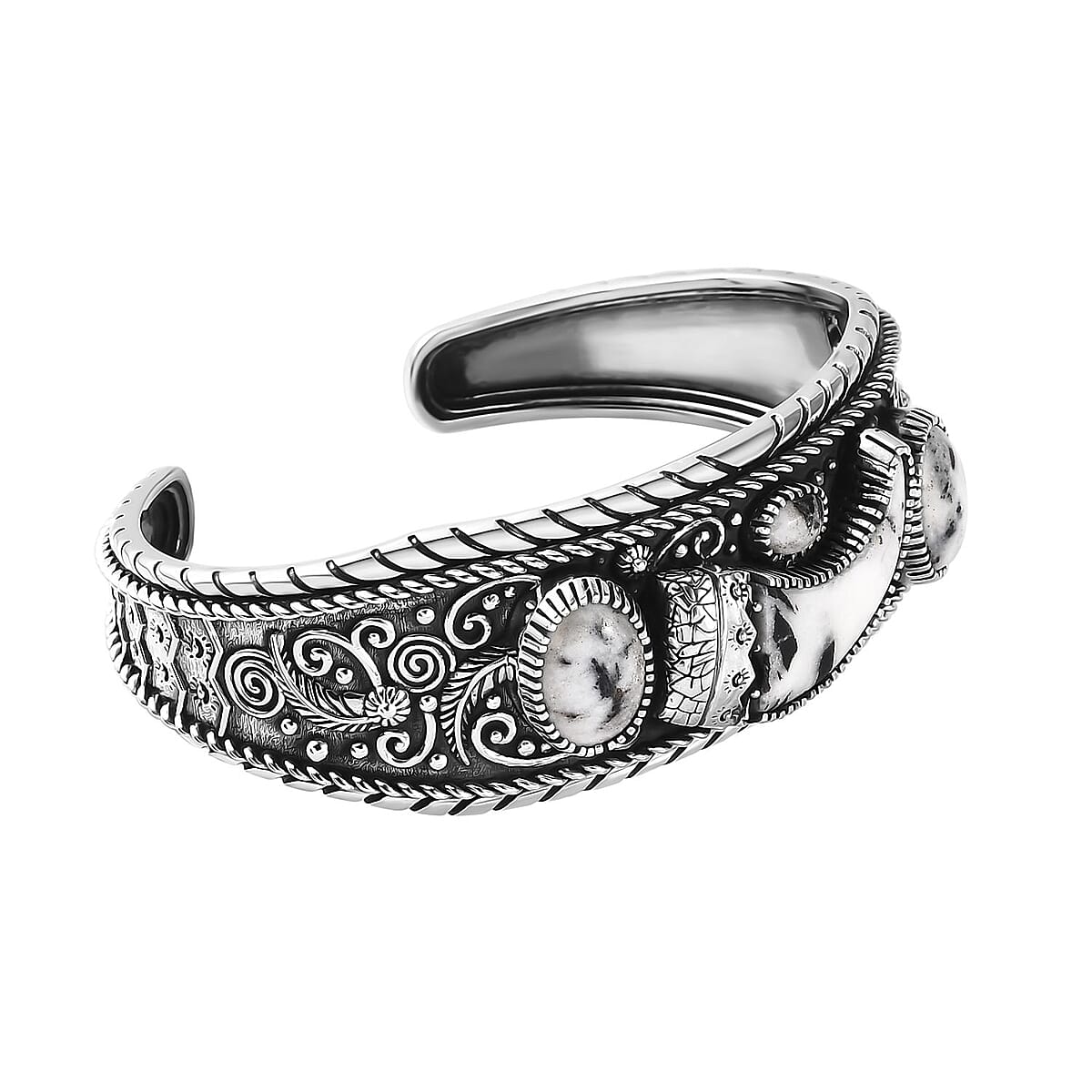 Artisan Crafted White Buffalo Bear Claw Men's Cuff Bracelet in Sterling Silver (7.25 In) 25.20 ctw image number 3