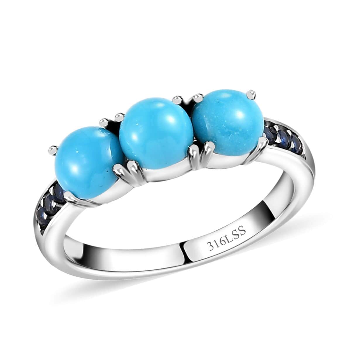 Sleeping Beauty Turquoise and Simulated Blue Diamond Ring in Stainless Steel (Size 10.0) 1.60 ctw image number 0