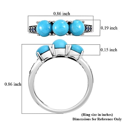 Sleeping Beauty Turquoise and Simulated Blue Diamond 1.60 ctw Ring in Stainless Steel (Size 10.0)