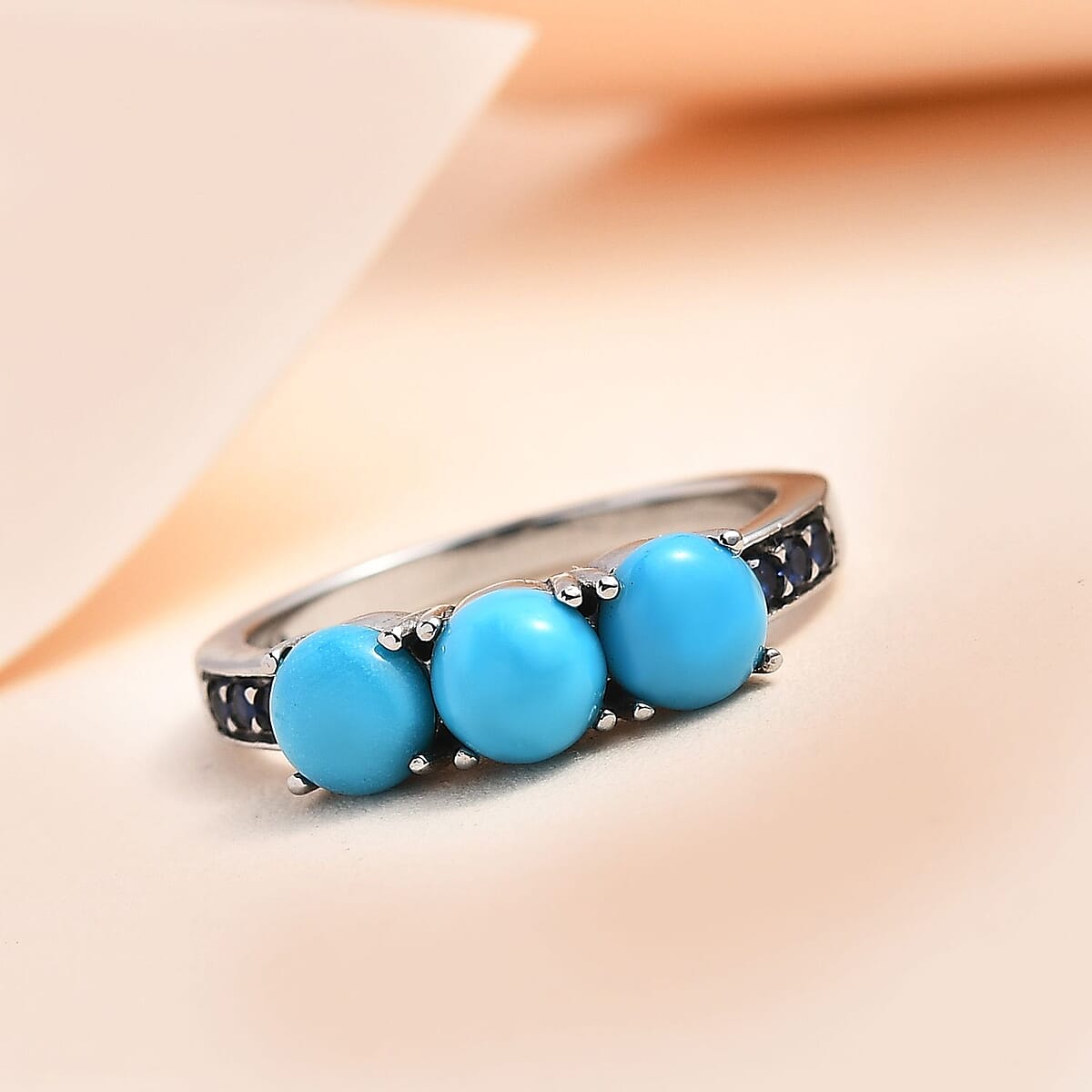 Sleeping Beauty Turquoise and Simulated Blue Diamond 1.60 ctw Ring in Stainless Steel (Size 7.0) image number 1