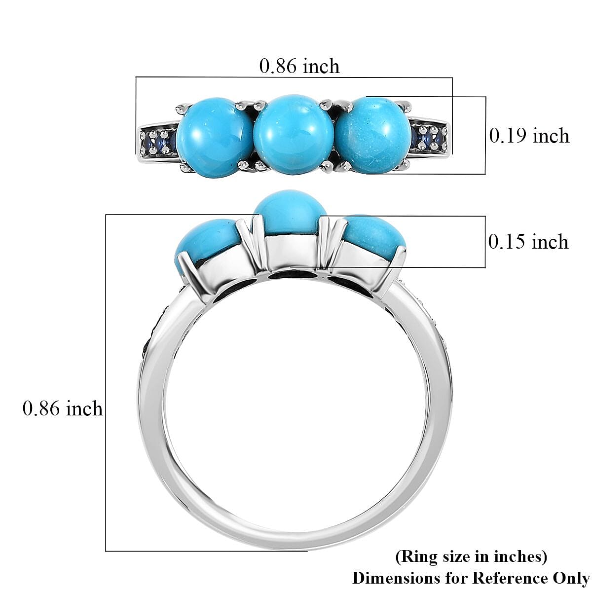 Sleeping Beauty Turquoise and Simulated Blue Diamond 1.60 ctw Ring in Stainless Steel (Size 7.0) image number 5