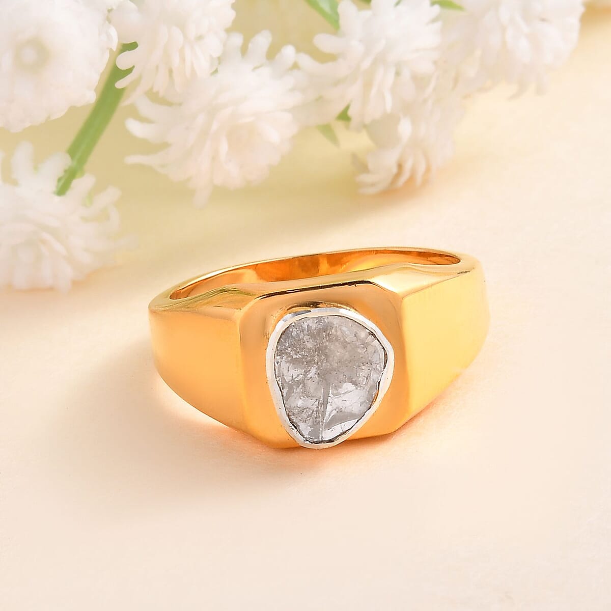 Polki Diamond Men's Ring in Vermeil Yellow Gold Over Sterling Silver (Size 12.0) 0.50 ctw image number 1