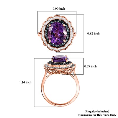 Moroccan Amethyst, Blue and White Diamond Double Halo Ring in Vermeil Rose Gold Over Sterling Silver (Size 10.0) 5.15 ctw