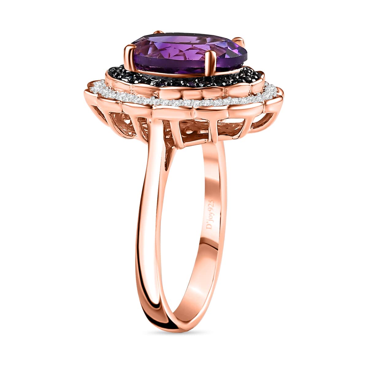 Moroccan Amethyst, Blue and White Diamond Double Halo Ring in Vermeil Rose Gold Over Sterling Silver (Size 7.0) 5.15 ctw image number 3