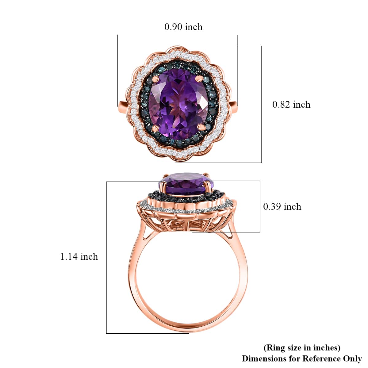 Moroccan Amethyst, Blue and White Diamond Double Halo Ring in Vermeil Rose Gold Over Sterling Silver (Size 7.0) 5.15 ctw image number 5