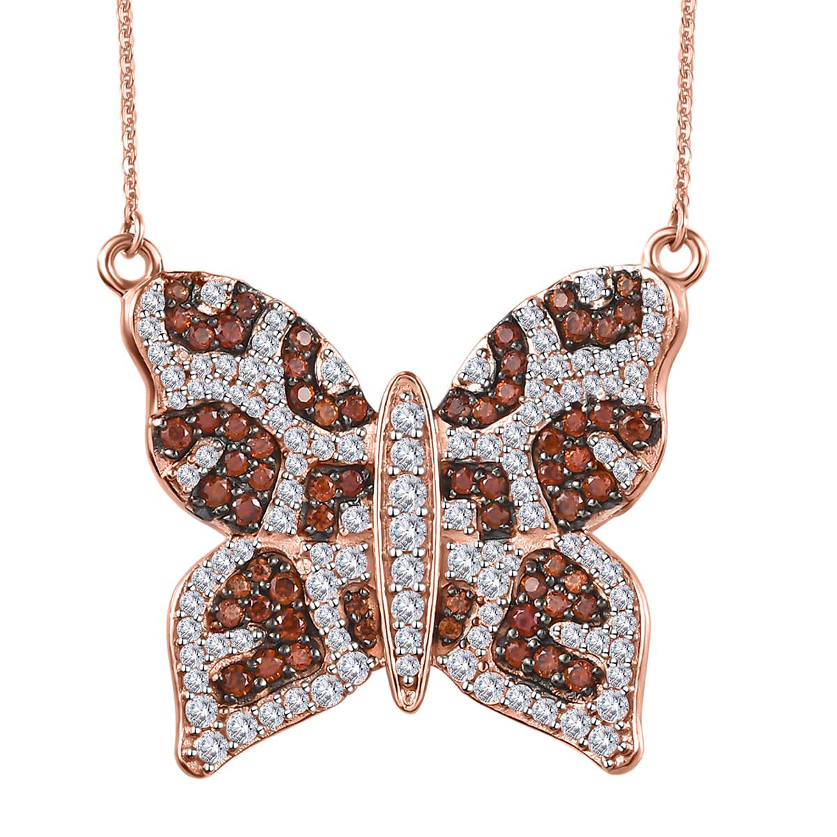 GP Trionfo Collection White and Brown Zircon Butterfly Necklace 18-20 Inches in Vermeil Rose Gold Over Sterling Silver 3.50 ctw image number 0