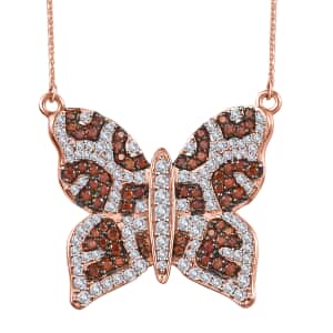 GP Trionfo Collection White and Brown Zircon Butterfly Necklace 18-20 Inches in Vermeil Rose Gold Over Sterling Silver 3.50 ctw
