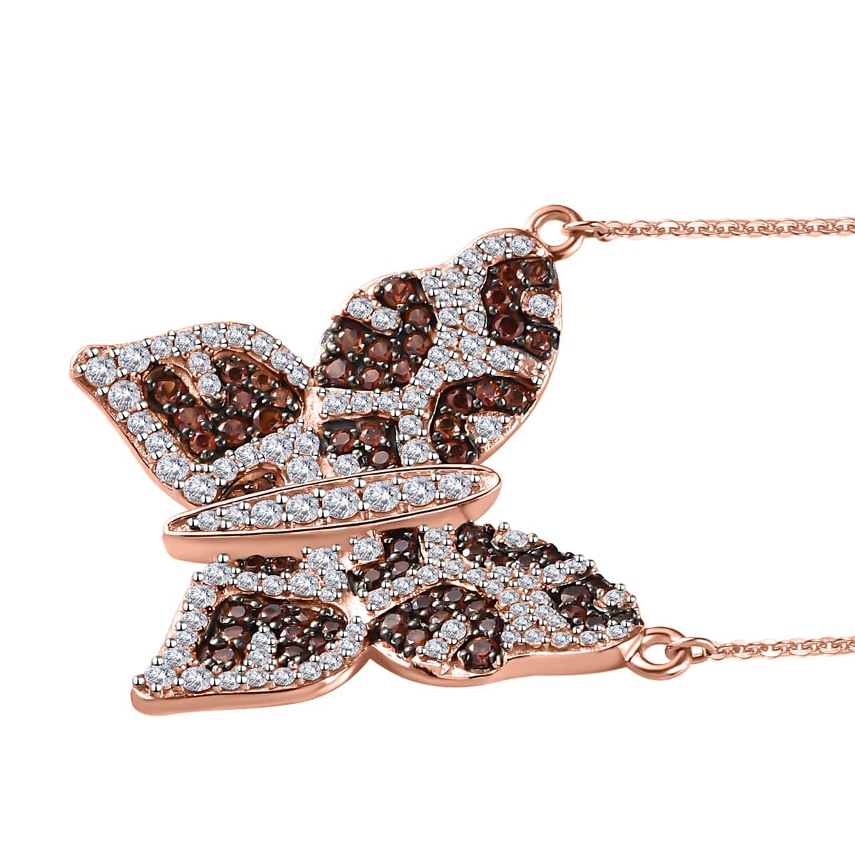 GP Trionfo Collection White and Brown Zircon Butterfly Necklace 18-20 Inches in Vermeil Rose Gold Over Sterling Silver 3.50 ctw image number 3