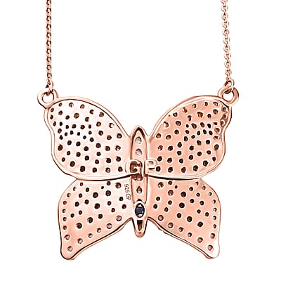 GP Trionfo Collection White and Brown Zircon Butterfly Necklace 18-20 Inches in Vermeil Rose Gold Over Sterling Silver 3.50 ctw
