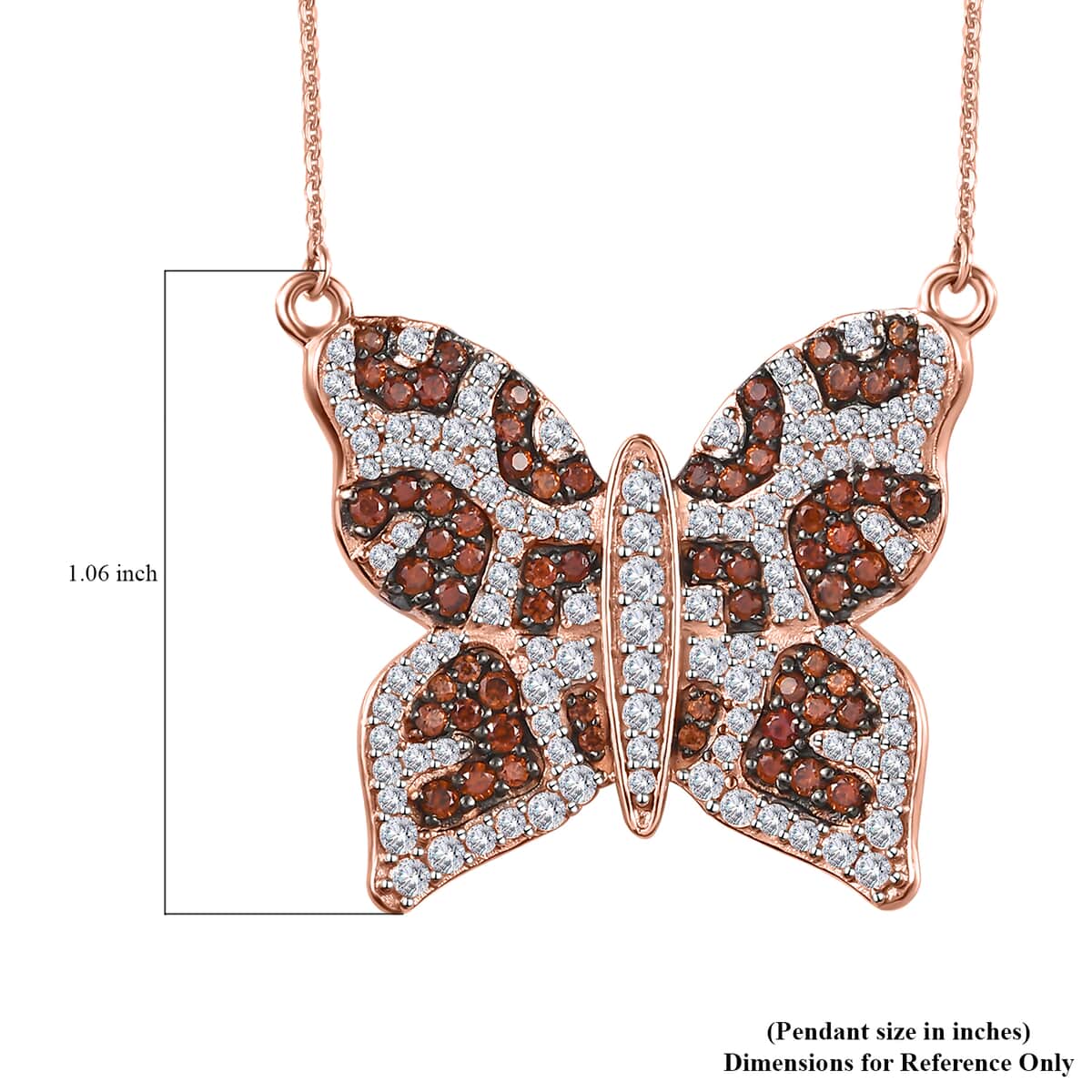 GP Trionfo Collection White and Brown Zircon Butterfly Necklace 18-20 Inches in Vermeil Rose Gold Over Sterling Silver 3.50 ctw image number 6