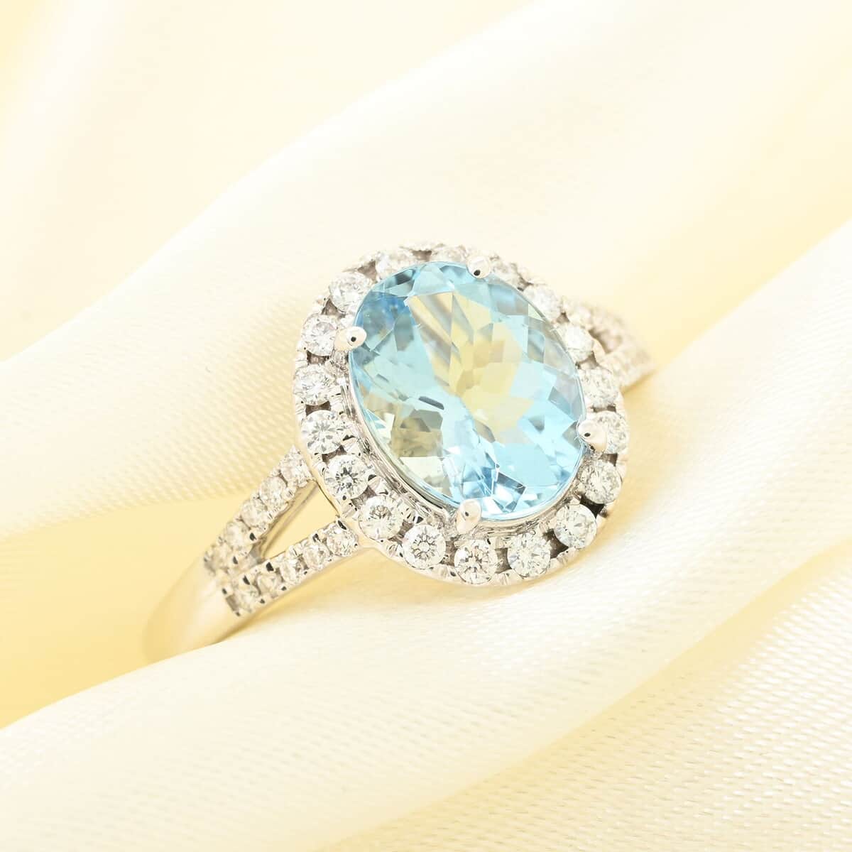 Certified & Appraised Iliana 18K White Gold AAA Santa Maria Aquamarine, Diamond (G-H, SI) (0.35 cts) Ring (Size 5.5) 2.00 ctw image number 1