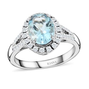Certified & Appraised Iliana AAA Santa Maria Aquamarine and G-H SI Diamond 2.00 ctw Ring in 18K White Gold (Size 9.0)