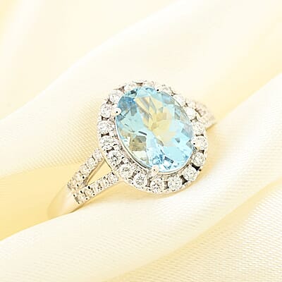 Certified & Appraised Iliana AAA Santa Maria Aquamarine and G-H SI Diamond 2.00 ctw Ring in 18K White Gold (Size 9.0)