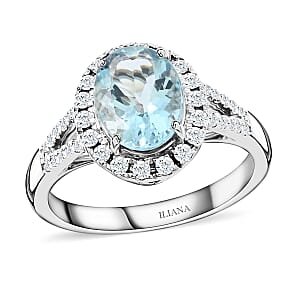 Certified & Appraised Iliana AAA Santa Maria Aquamarine and G-H SI Diamond 2.00 ctw Ring in 18K White Gold (Size 9.5)