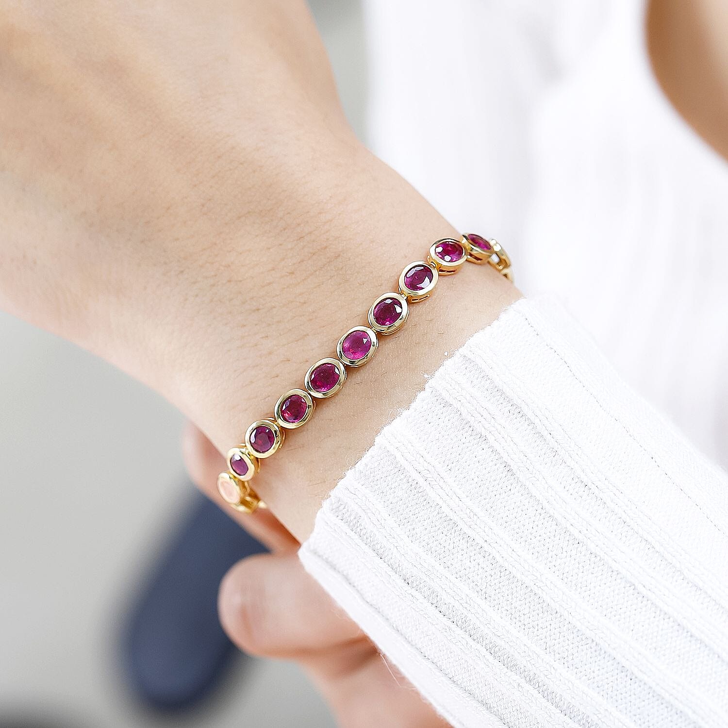 African Ruby Fancy 4.95 ctw Bracelet in Vermeil YG Over Sterling Silver (7.50 In)