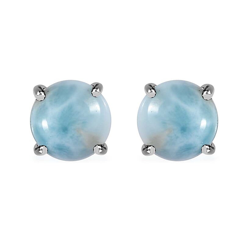 Larimar Solitaire Stud Earrings in Platinum Over Sterling Silver 3.65 ctw