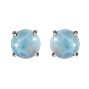 Larimar Solitaire Stud Earrings in Platinum Over Sterling Silver 3.65 ctw