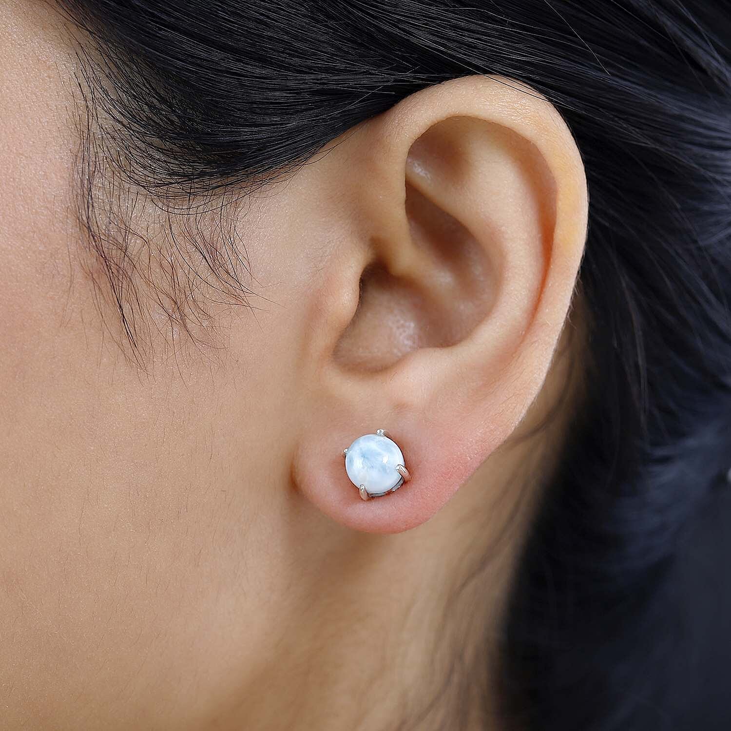 Larimar Solitaire Stud Earrings in Platinum Over Sterling Silver 3.65 ctw