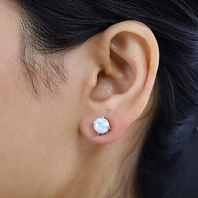 Larimar Solitaire Stud Earrings in Platinum Over Sterling Silver 3.65 ctw