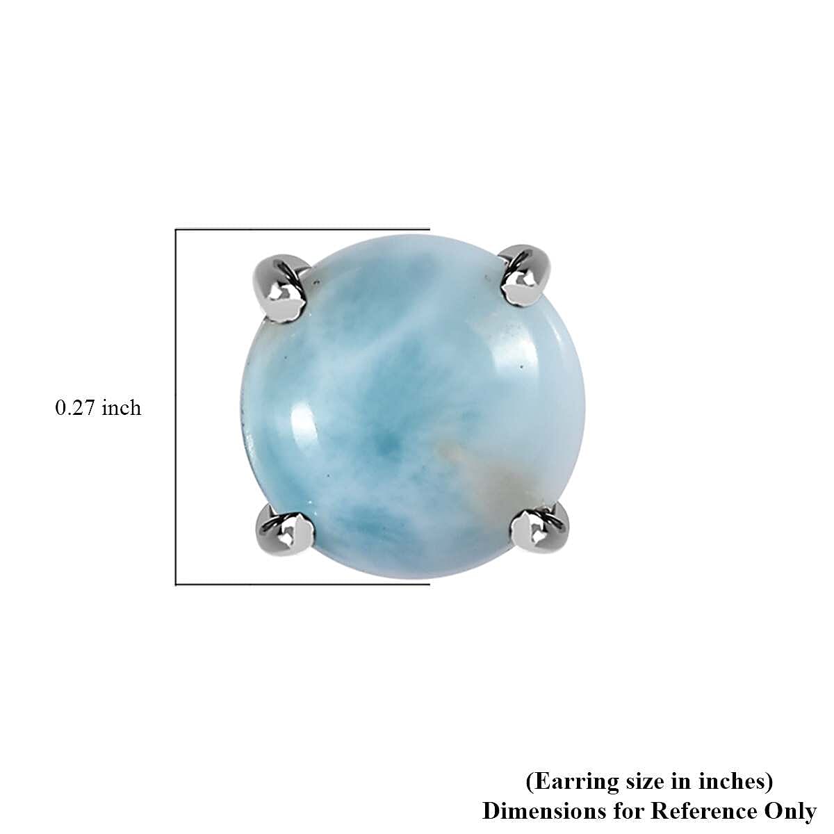 Larimar Solitaire Stud Earrings in Platinum Over Sterling Silver 3.65 ctw