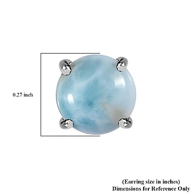 Larimar Solitaire Stud Earrings in Platinum Over Sterling Silver 3.65 ctw