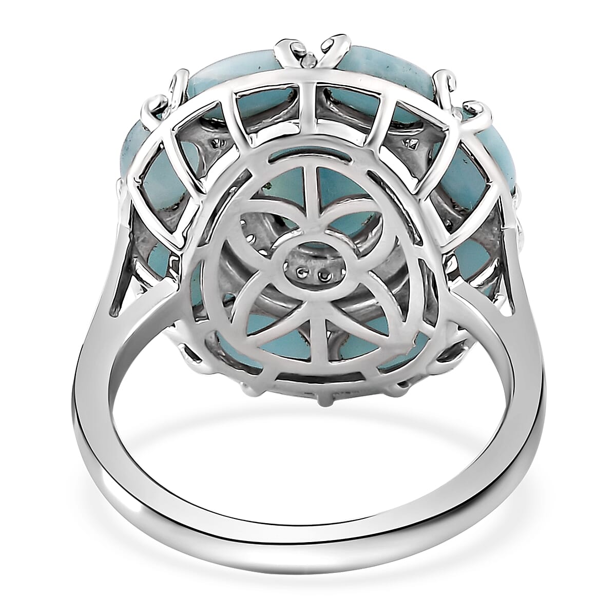 Larimar and White Zircon Floral Ring in Platinum Over Sterling Silver (Size 10.0) 6.90 ctw