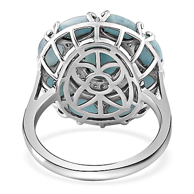 Larimar and White Zircon Floral Ring in Platinum Over Sterling Silver (Size 10.0) 6.90 ctw