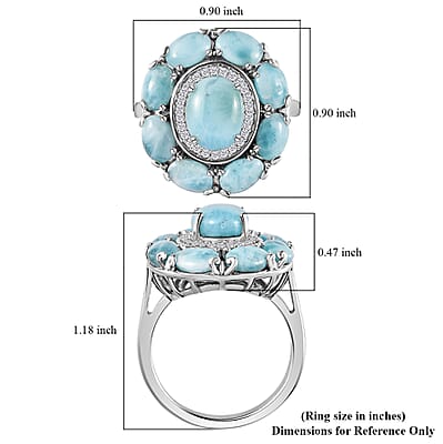 Larimar and White Zircon Floral Ring in Platinum Over Sterling Silver (Size 10.0) 6.90 ctw