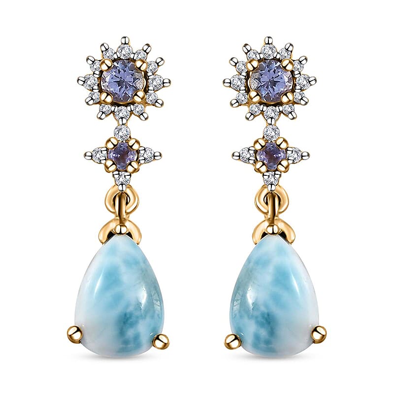 Larimar and Multi Gemstone Drop Earrings in Vermeil Yellow Gold Over Sterling Silver 4.00 ctw