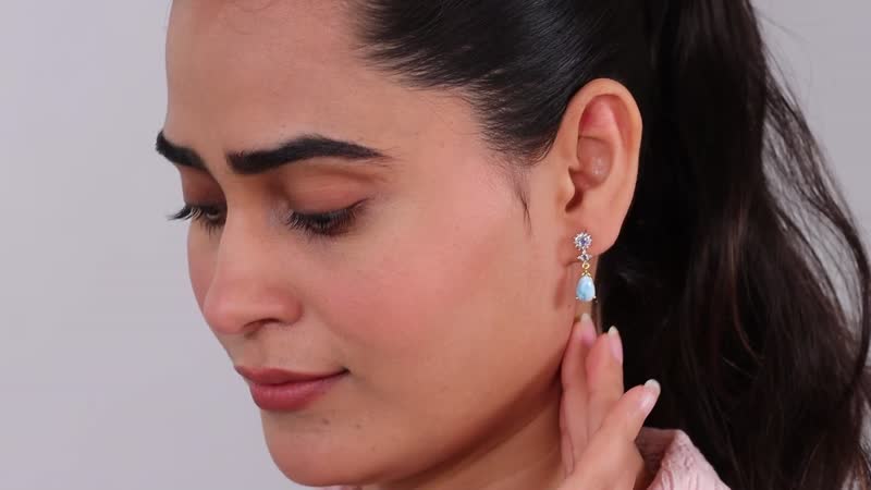 Larimar and Multi Gemstone Drop Earrings in Vermeil Yellow Gold Over Sterling Silver 4.00 ctw