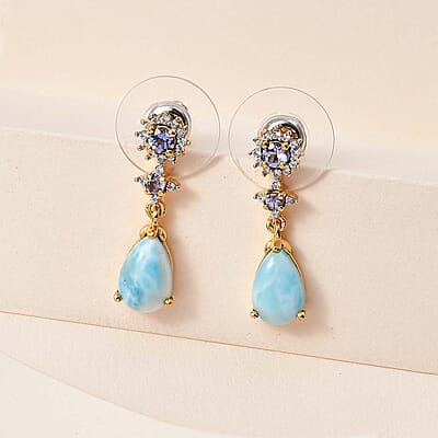 Larimar and Multi Gemstone Drop Earrings in Vermeil Yellow Gold Over Sterling Silver 4.00 ctw