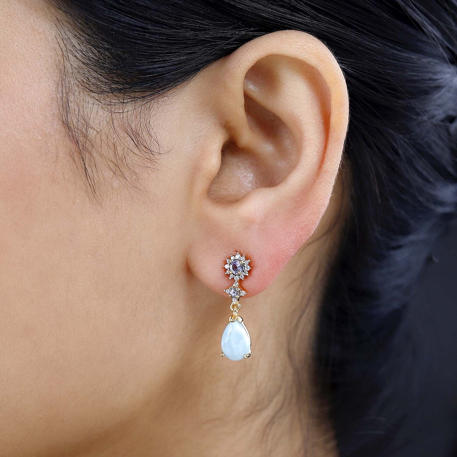 Larimar and Multi Gemstone Drop Earrings in Vermeil Yellow Gold Over Sterling Silver 4.00 ctw