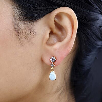 Larimar and Multi Gemstone Drop Earrings in Vermeil Yellow Gold Over Sterling Silver 4.00 ctw