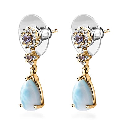 Larimar and Multi Gemstone Drop Earrings in Vermeil Yellow Gold Over Sterling Silver 4.00 ctw