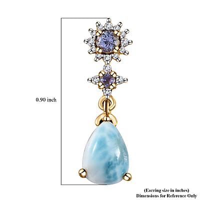 Larimar and Multi Gemstone Drop Earrings in Vermeil Yellow Gold Over Sterling Silver 4.00 ctw