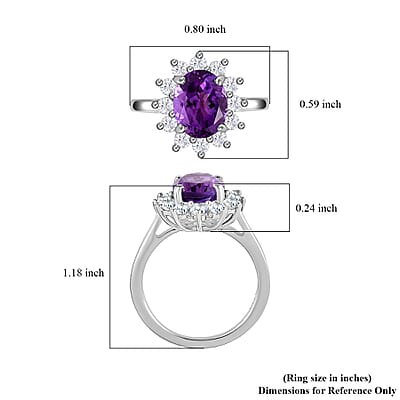 Moroccan Amethyst and White Zircon Halo Ring in Platinum Over Sterling Silver (Size 10.0) 2.65 ctw
