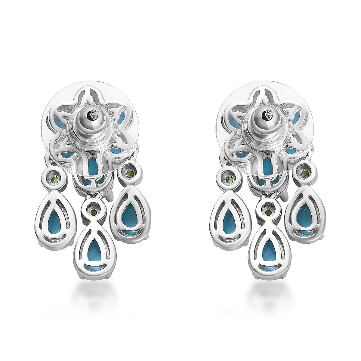 Sleeping Beauty Turquoise and Chrome Diopside Dangling Earrings in Platinum Over Sterling Silver 5.85 ctw