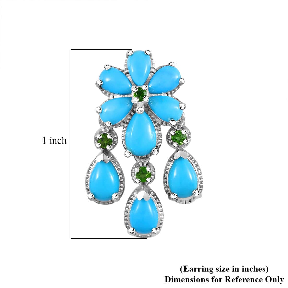 Sleeping Beauty Turquoise and Chrome Diopside Dangling Earrings in Platinum Over Sterling Silver 5.85 ctw image number 5