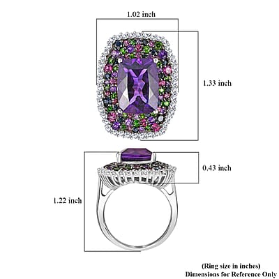 African Amethyst and Multi Gemstone Ring in Platinum Over Sterling Silver (Size 10.0) 14.15 ctw