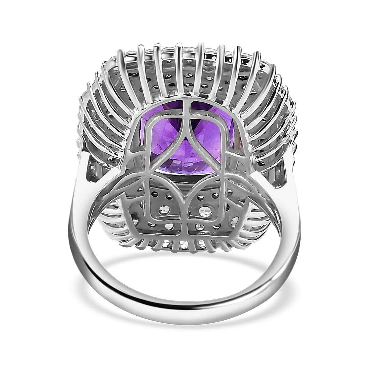 African Amethyst and Multi Gemstone 14.15 ctw Ring in Platinum Over Sterling Silver (Size 5.0) image number 4