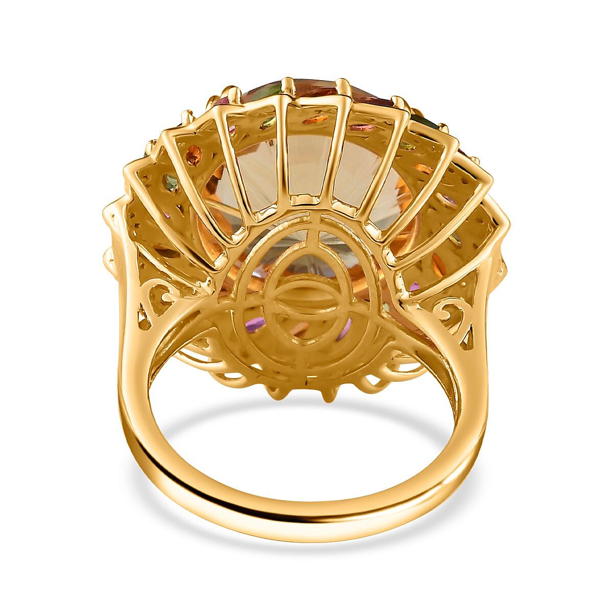 Starburst Cut Brazilian Citrine, Multi-Tourmaline and White Zircon Floral Ring in Vermeil Yellow Gold Over Sterling Silver (Size 7.0) 14.50 ctw image number 4