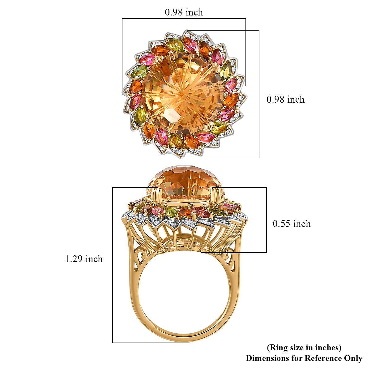 Starburst Cut Brazilian Citrine, Multi-Tourmaline and White Zircon Floral Ring in Vermeil Yellow Gold Over Sterling Silver (Size 7.0) 14.50 ctw image number 5