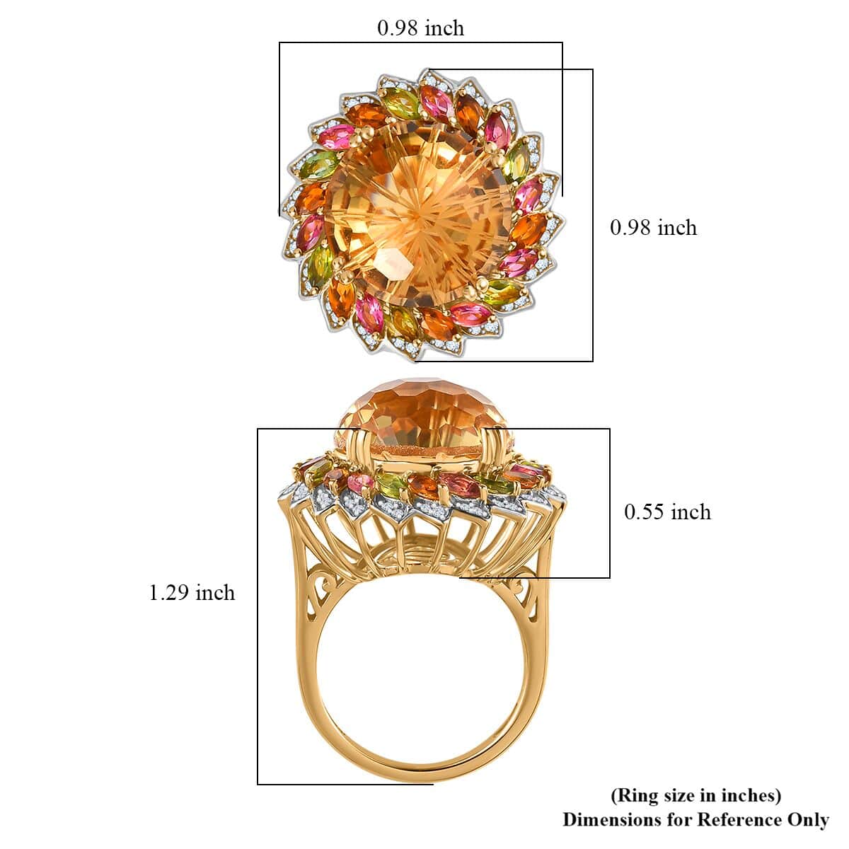 Starburst Cut Brazilian Citrine, Multi-Tourmaline and White Zircon Floral Ring in Vermeil Yellow Gold Over Sterling Silver (Size 8.0) 14.50 ctw image number 5