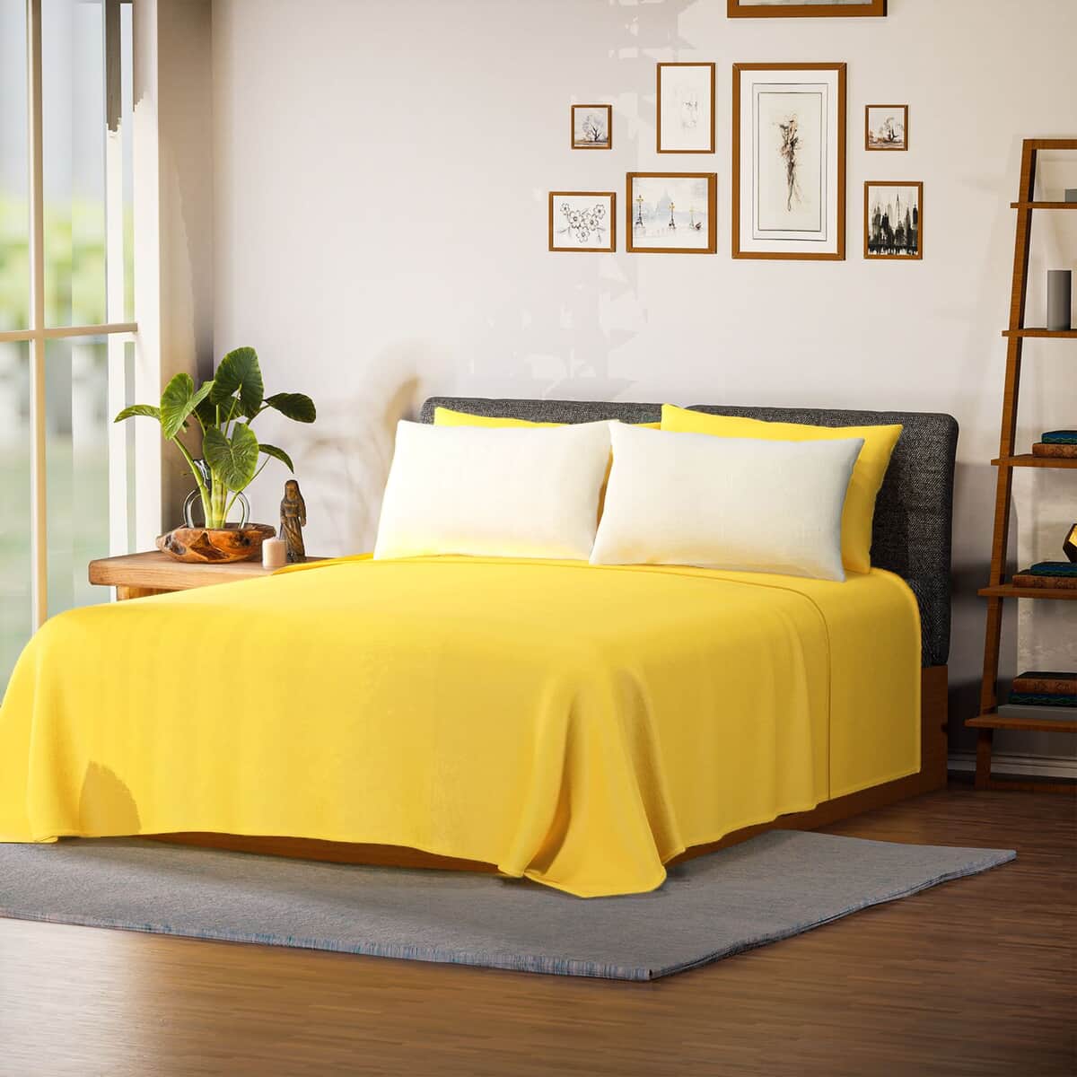 6Pcs Yellow Microfiber Sheet Set -Queen image number 0